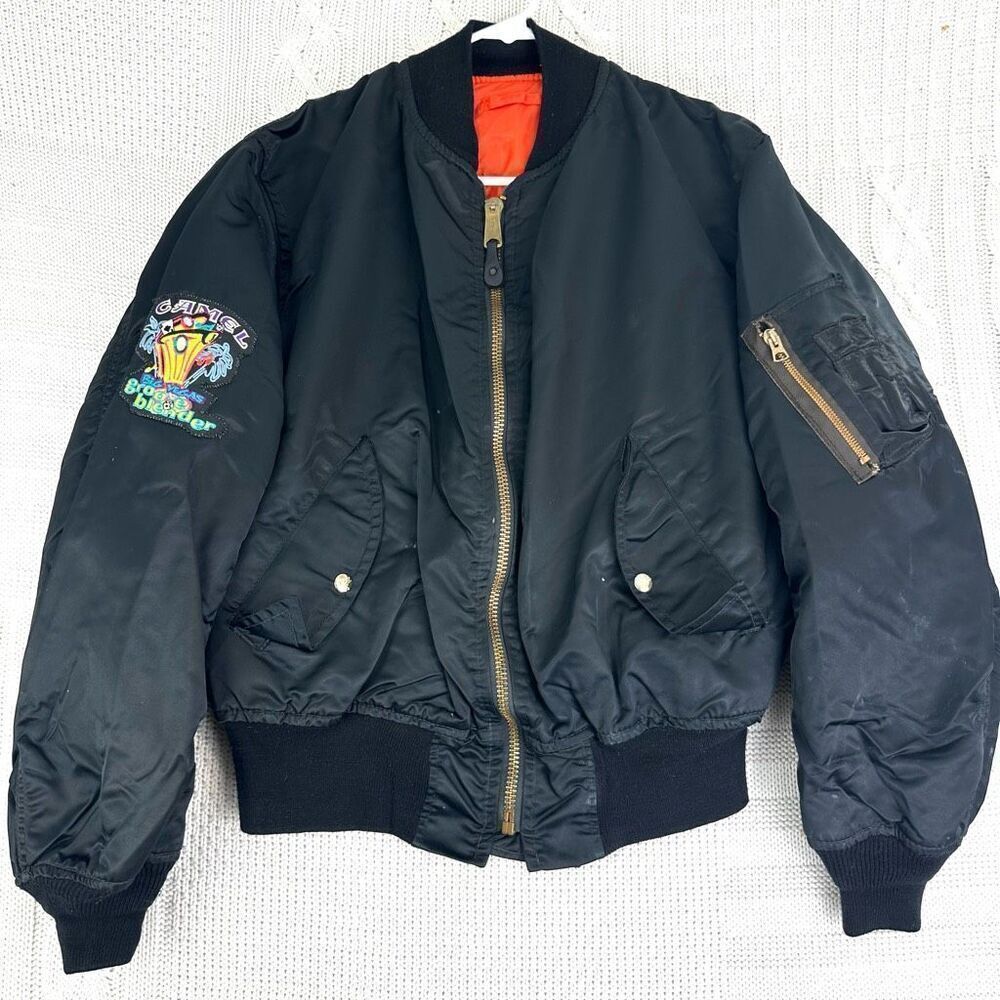Vintage USAF MA-1 Flight Jacket Mens L Black Nylon Bomber ORCHARD‎ M/C DIST USA